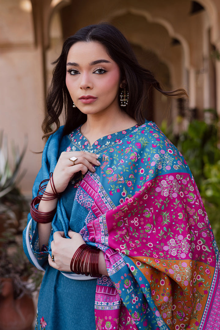 Elika 3Pc - Embroidered Karandi Dress BATIK WINTER PRET 2025  BATIK   XS / Whale Blue / Karandi-S / Whale Blue / Karandi-M / Whale Blue / Karandi-L / Whale Blue / Karandi-XL / Whale Blue / Karandi