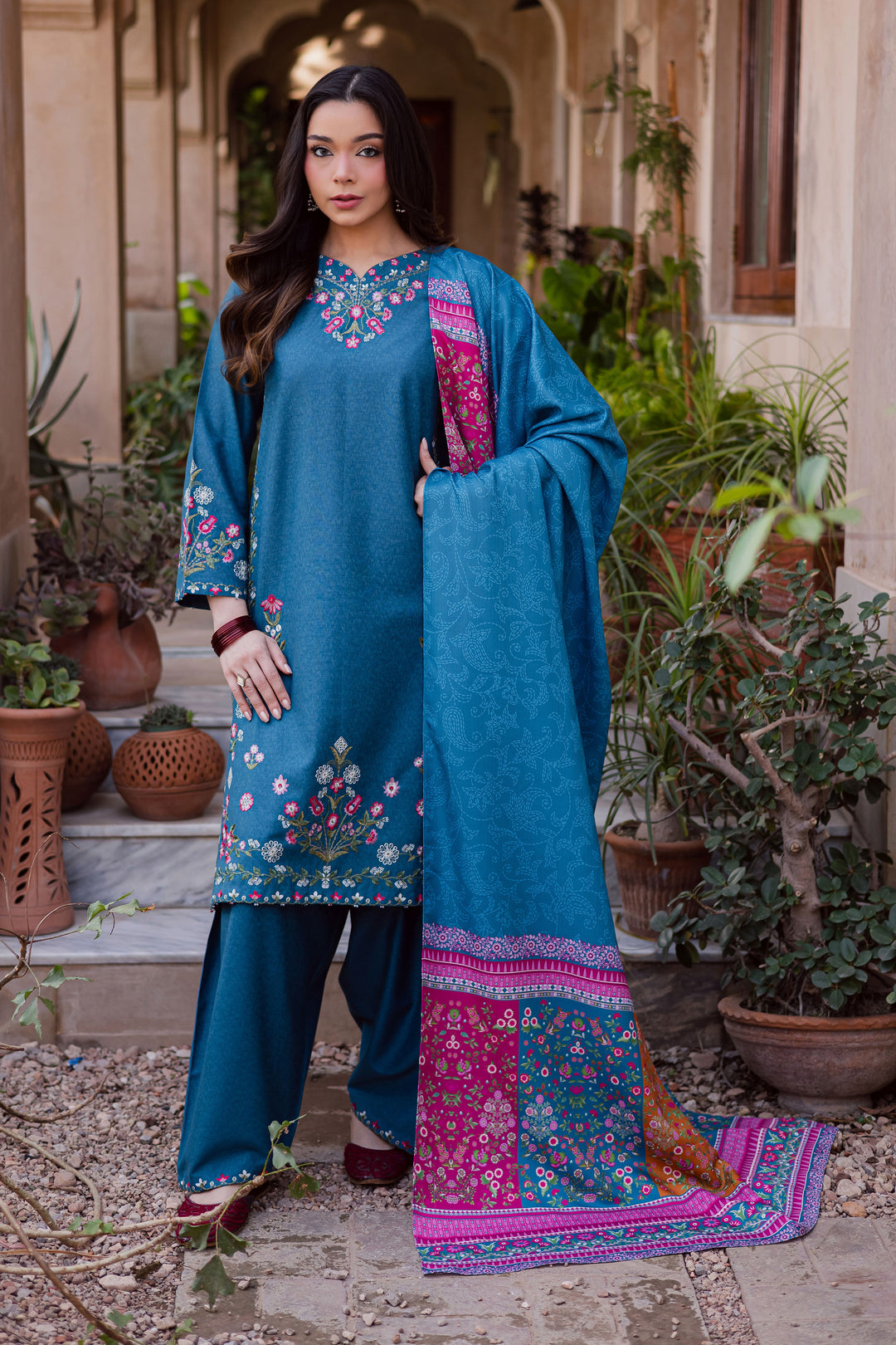Elika 3Pc - Embroidered Karandi Dress BATIK WINTER PRET 2025  BATIK   XS / Whale Blue / Karandi-S / Whale Blue / Karandi-M / Whale Blue / Karandi-L / Whale Blue / Karandi-XL / Whale Blue / Karandi