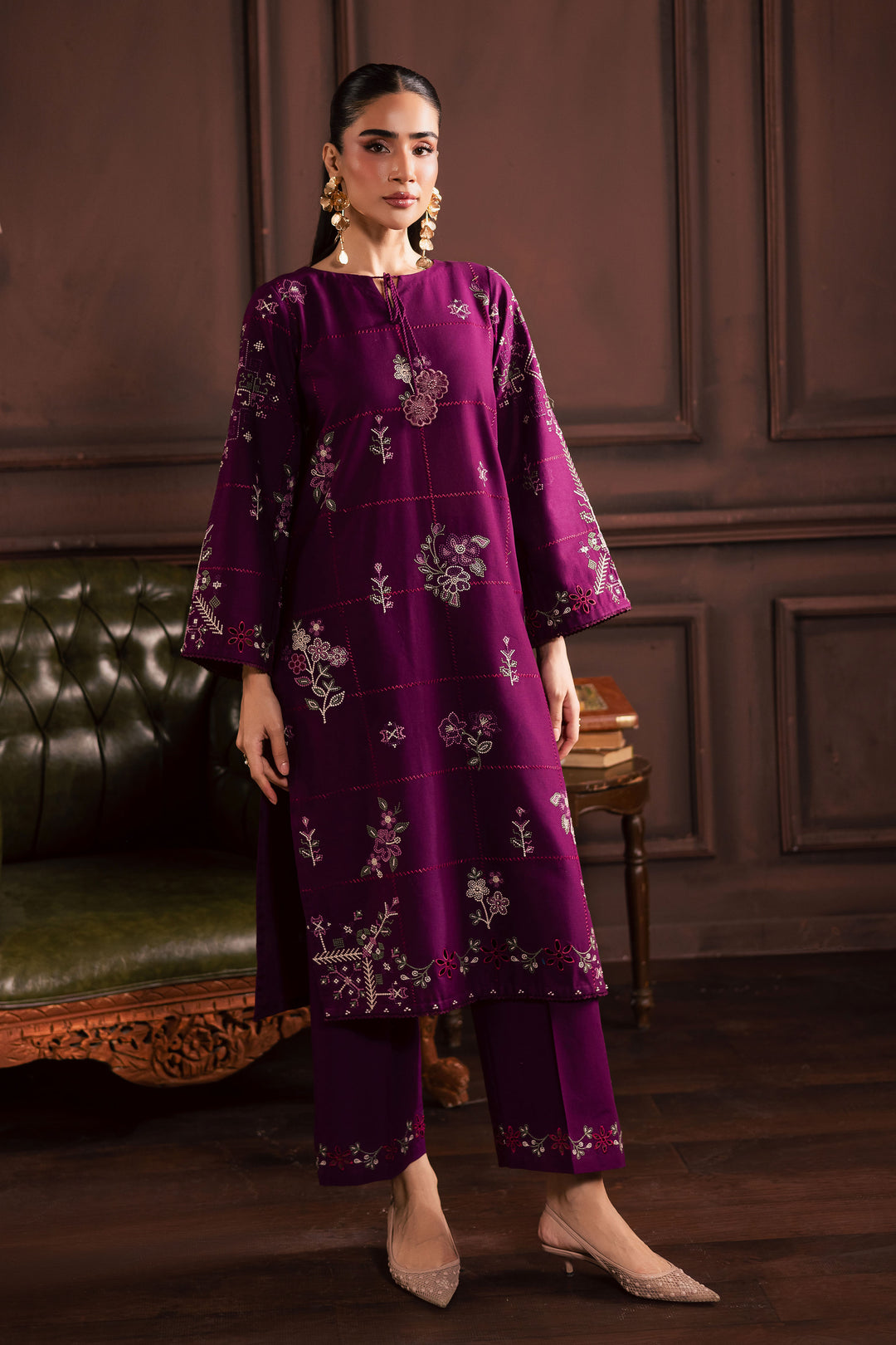 Purple Enid 2Pc - Embroidered Khaddar Dress BATIK - AE Purple Enid 2Pc - Embroidered Khaddar Dress BATIK - AE
