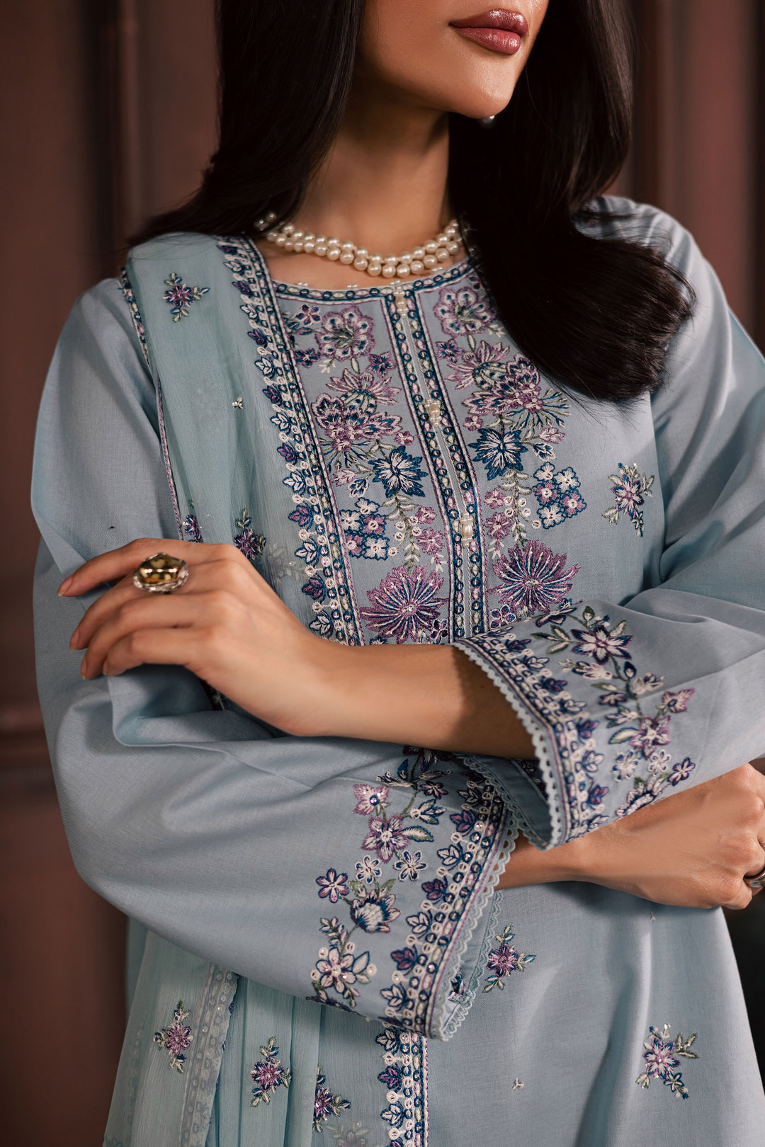 Azure Charm  3Pc - Embroidered Khaddar Dress BATIK WINTER PRET 2025  BATIK   XS / Sky Blue / Khaddar-S / Sky Blue / Khaddar-M / Sky Blue / Khaddar-L / Sky Blue / Khaddar-XL / Sky Blue / Khaddar