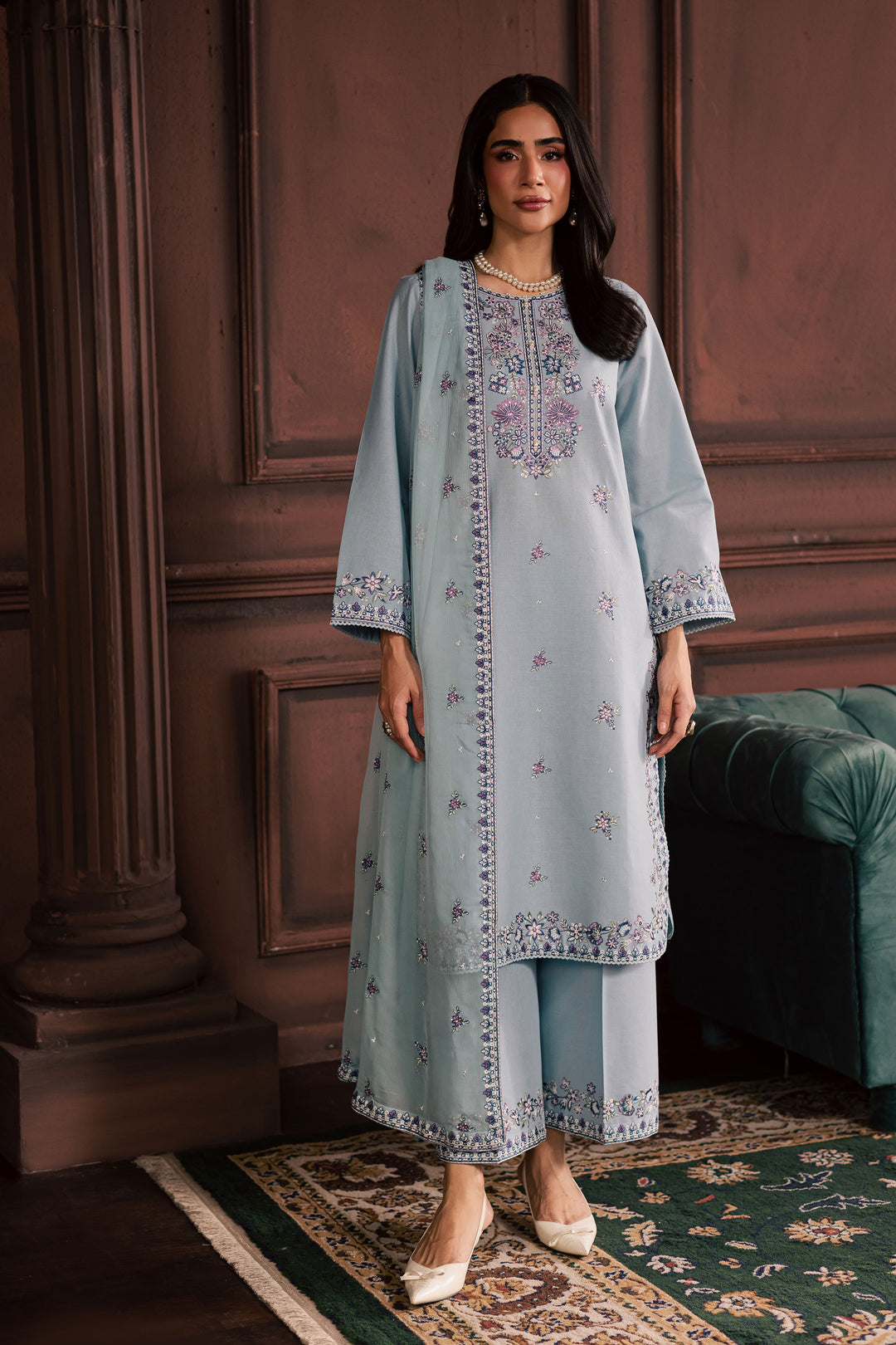 Azure Charm  3Pc - Embroidered Khaddar Dress BATIK WINTER PRET 2025  BATIK   XS / Sky Blue / Khaddar-S / Sky Blue / Khaddar-M / Sky Blue / Khaddar-L / Sky Blue / Khaddar-XL / Sky Blue / Khaddar
