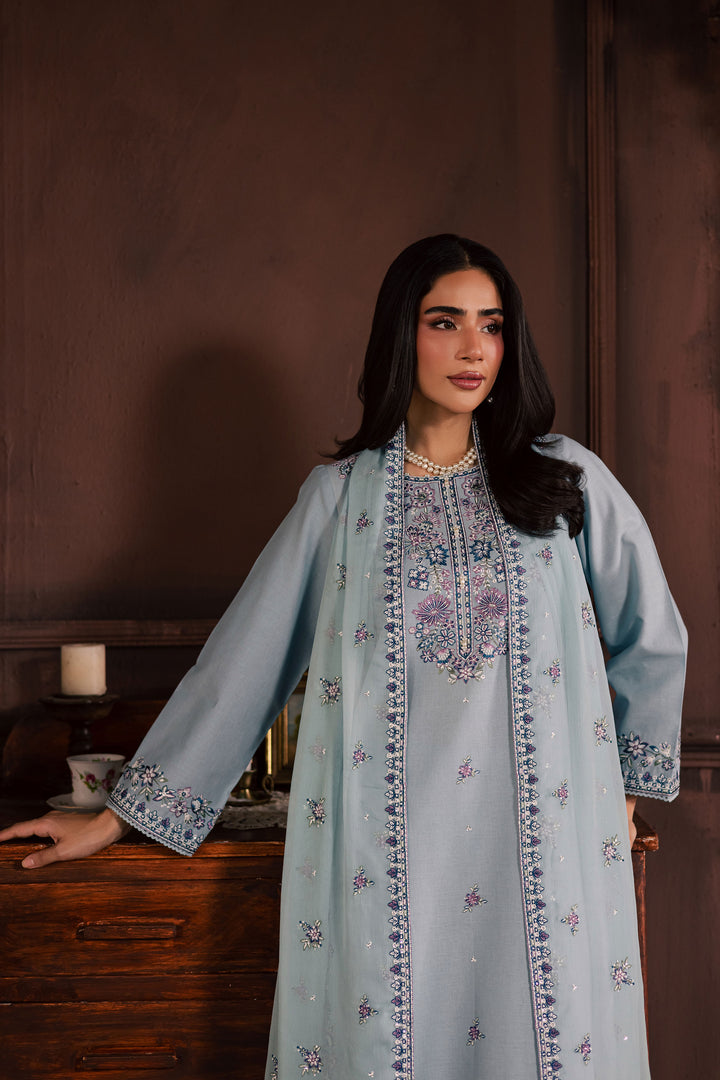 Azure Charm  3Pc - Embroidered Khaddar Dress BATIK WINTER PRET 2025  BATIK   XS / Sky Blue / Khaddar-S / Sky Blue / Khaddar-M / Sky Blue / Khaddar-L / Sky Blue / Khaddar-XL / Sky Blue / Khaddar