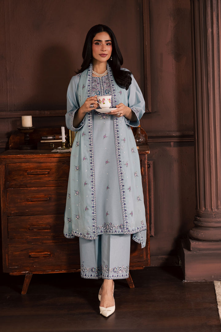 Azure Charm  3Pc - Embroidered Khaddar Dress BATIK WINTER PRET 2025  BATIK   XS / Sky Blue / Khaddar-S / Sky Blue / Khaddar-M / Sky Blue / Khaddar-L / Sky Blue / Khaddar-XL / Sky Blue / Khaddar