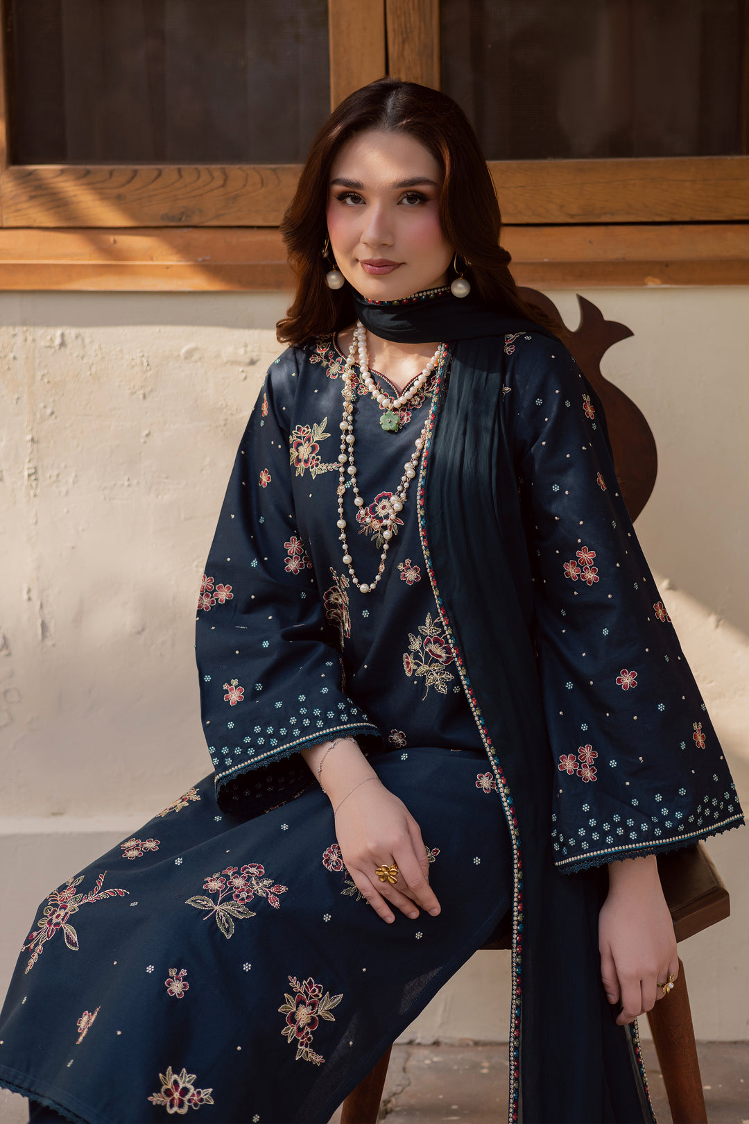 Gold Ocean 3Pc - Embroidered Khaddar Dress