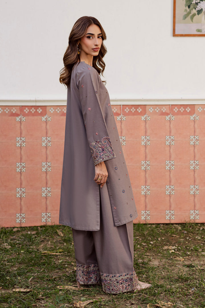 Grey Riha 2Pc - Embroidered Khaddar Dress