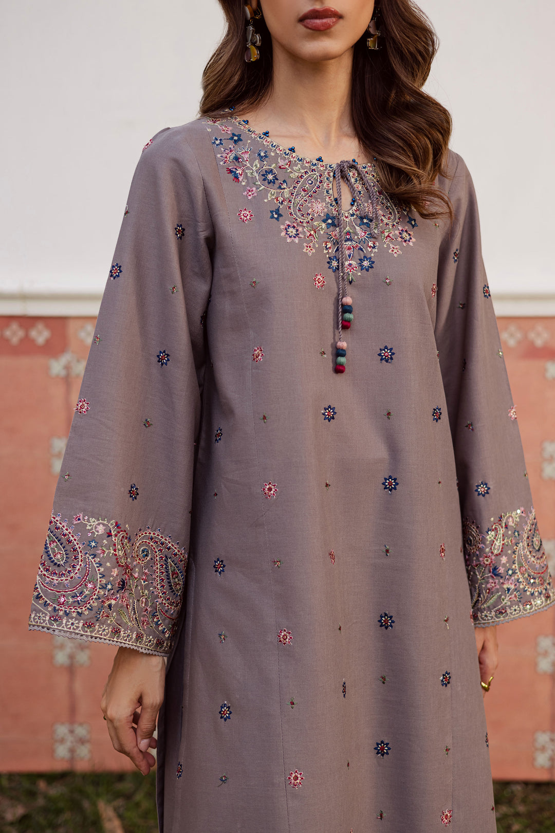 Grey Riha 2Pc - Embroidered Khaddar Dress