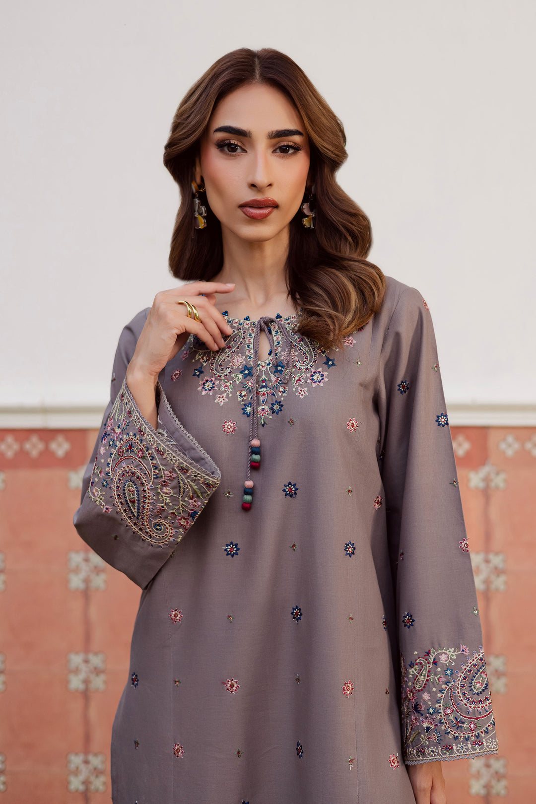 Grey Riha 2Pc - Embroidered Khaddar Dress