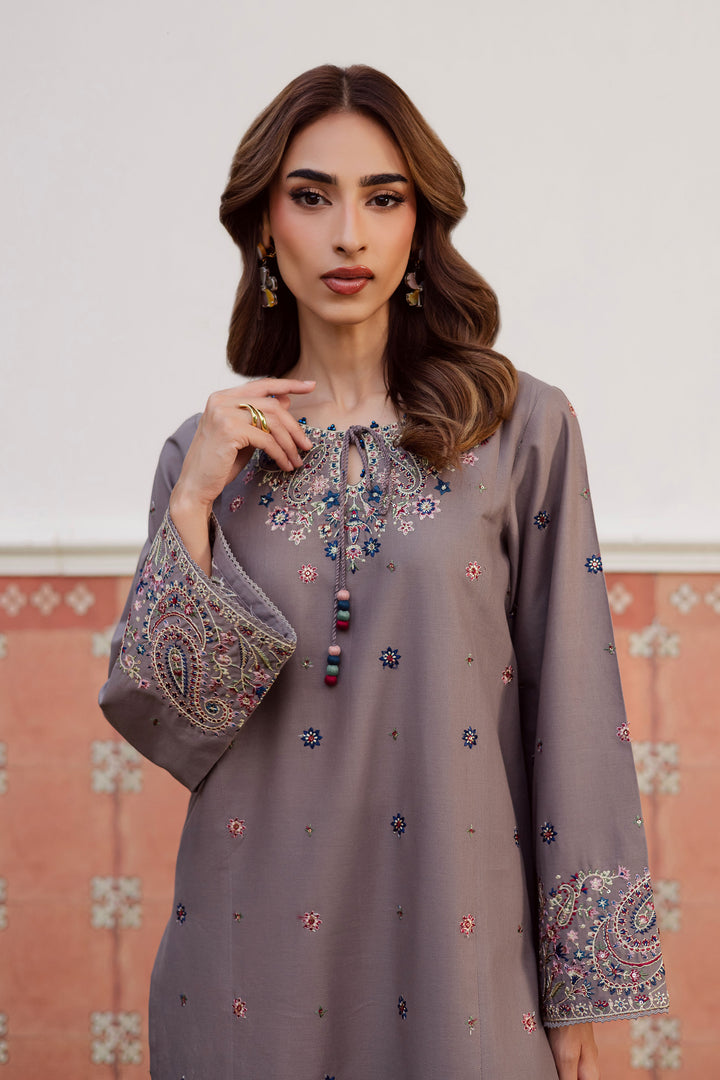 Grey Riha 2Pc - Embroidered Khaddar Dress