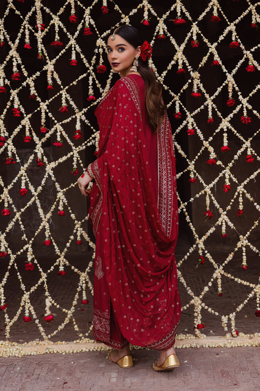 Heer Amber 3Pc - Festive Luxe Pret BATIKLuxePRET  BATIK   XS / Deep Red / Raw Silk-S / Deep Red / Raw Silk-M / Deep Red / Raw Silk-L / Deep Red / Raw Silk-XL / Deep Red / Raw Silk