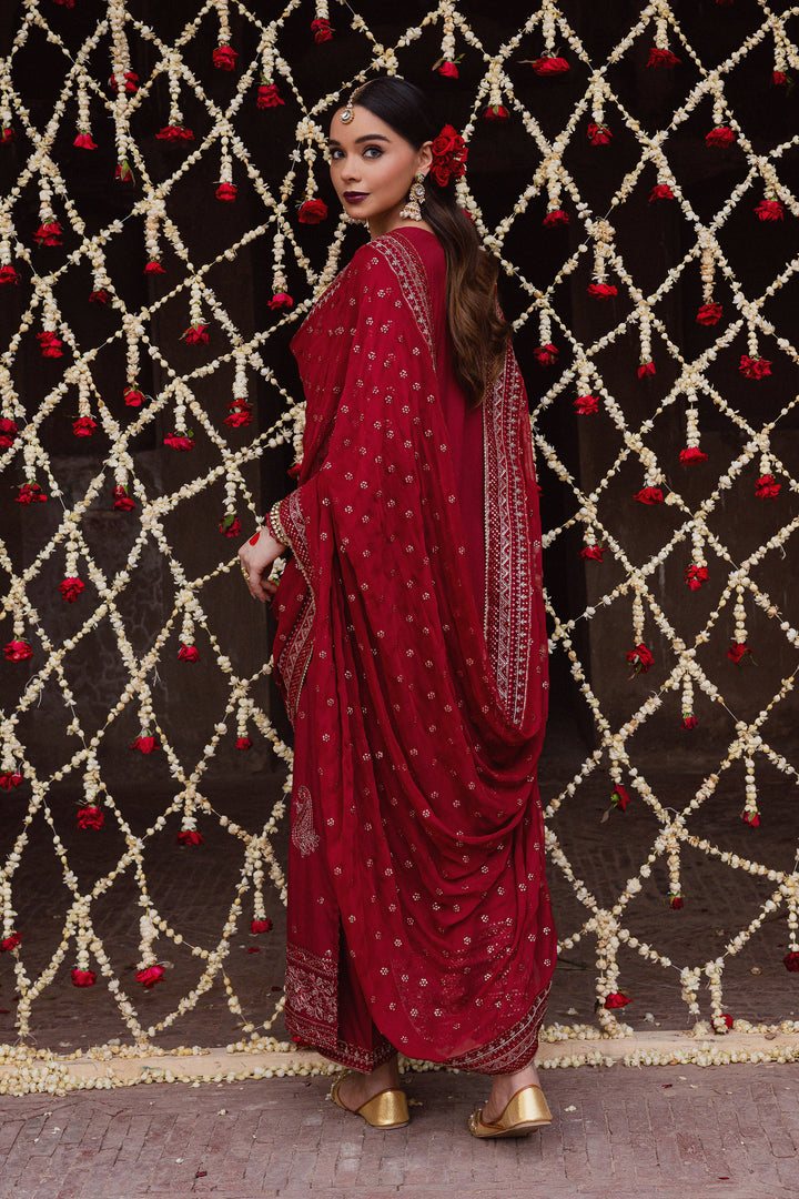 Heer Amber 3Pc - Festive Luxe Pret BATIKLuxePRET  BATIK   XS / Deep Red / Raw Silk-S / Deep Red / Raw Silk-M / Deep Red / Raw Silk-L / Deep Red / Raw Silk-XL / Deep Red / Raw Silk