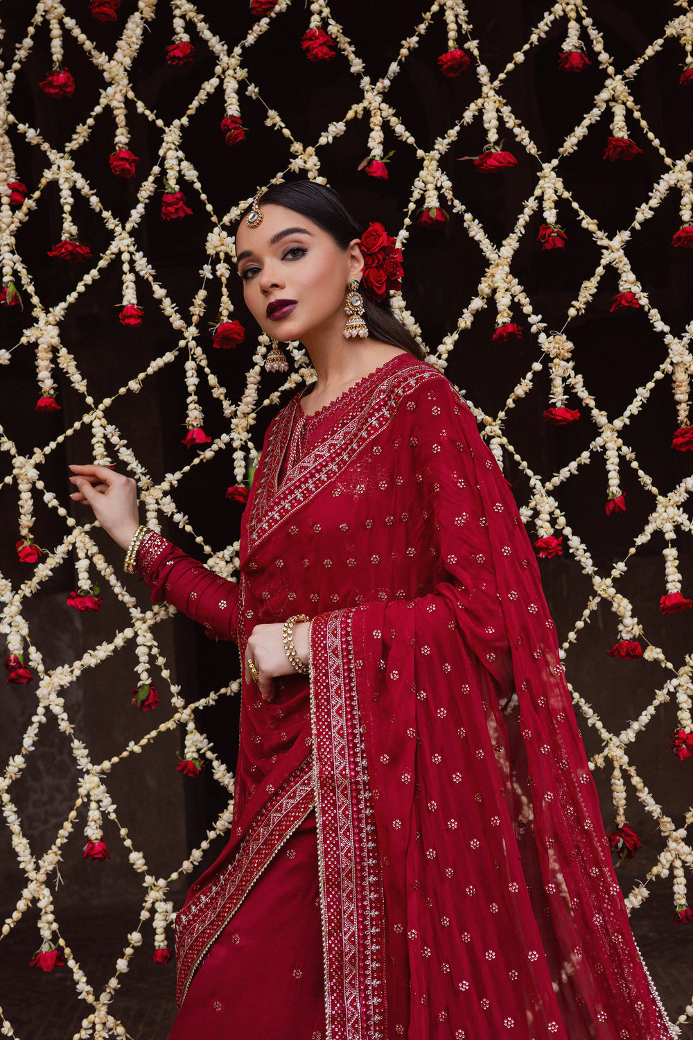 Heer Amber 3Pc - Festive Luxe Pret BATIKLuxePRET  BATIK   XS / Deep Red / Raw Silk-S / Deep Red / Raw Silk-M / Deep Red / Raw Silk-L / Deep Red / Raw Silk-XL / Deep Red / Raw Silk