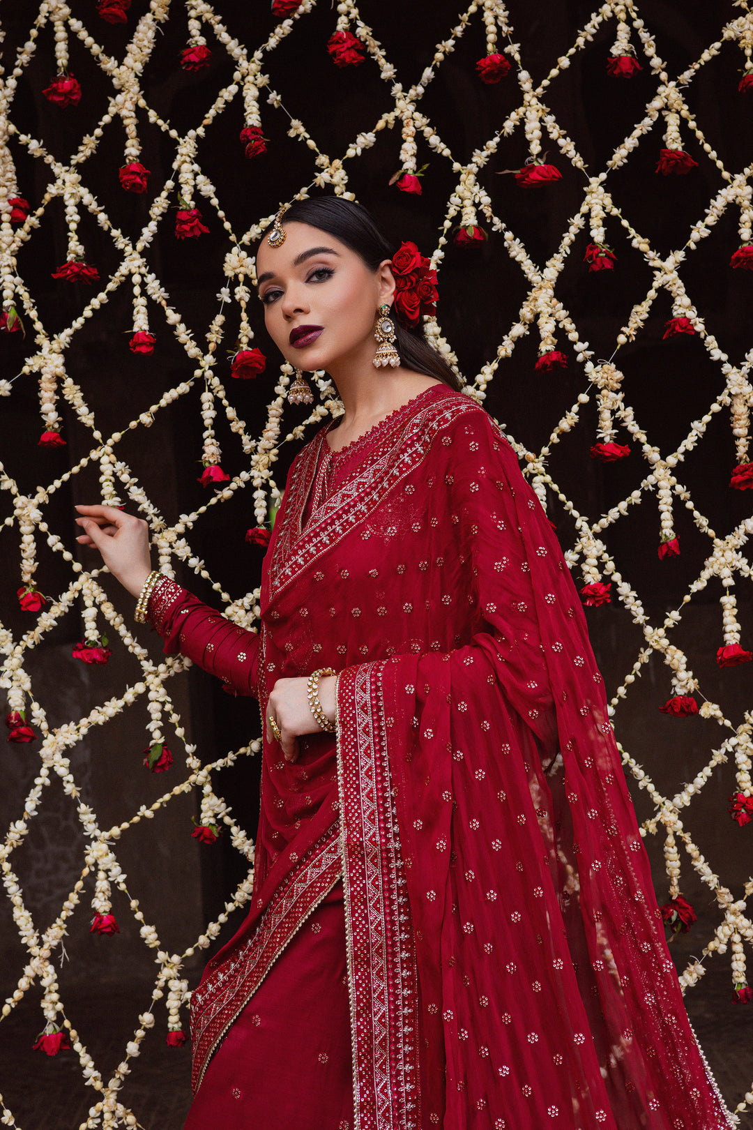 Heer Amber 3Pc - Festive Luxe Pret BATIKLuxePRET  BATIK   XS / Deep Red / Raw Silk-S / Deep Red / Raw Silk-M / Deep Red / Raw Silk-L / Deep Red / Raw Silk-XL / Deep Red / Raw Silk