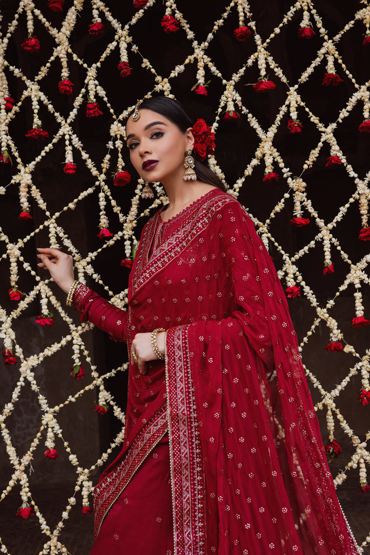 Heer Amber 3Pc - Festive Luxe Pret BATIKLuxePRET  BATIK   XS / Deep Red / Raw Silk-S / Deep Red / Raw Silk-M / Deep Red / Raw Silk-L / Deep Red / Raw Silk-XL / Deep Red / Raw Silk