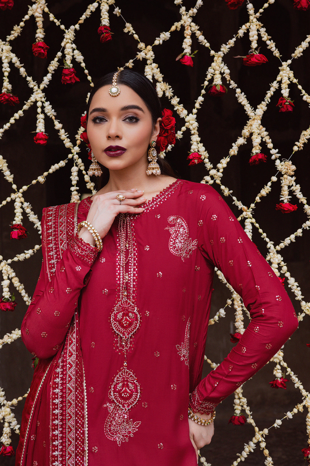 Heer Amber 3Pc - Festive Luxe Pret BATIKLuxePRET  BATIK   XS / Deep Red / Raw Silk-S / Deep Red / Raw Silk-M / Deep Red / Raw Silk-L / Deep Red / Raw Silk-XL / Deep Red / Raw Silk