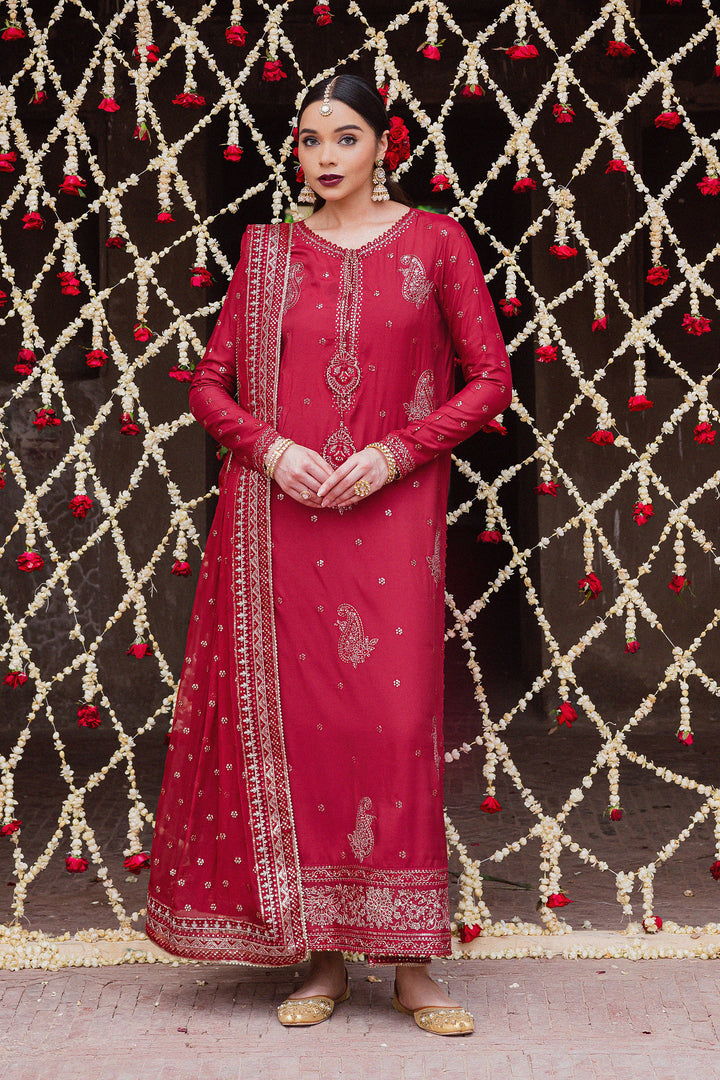 Heer Amber 3Pc - Festive Luxe Pret BATIKLuxePRET  BATIK   XS / Deep Red / Raw Silk-S / Deep Red / Raw Silk-M / Deep Red / Raw Silk-L / Deep Red / Raw Silk-XL / Deep Red / Raw Silk