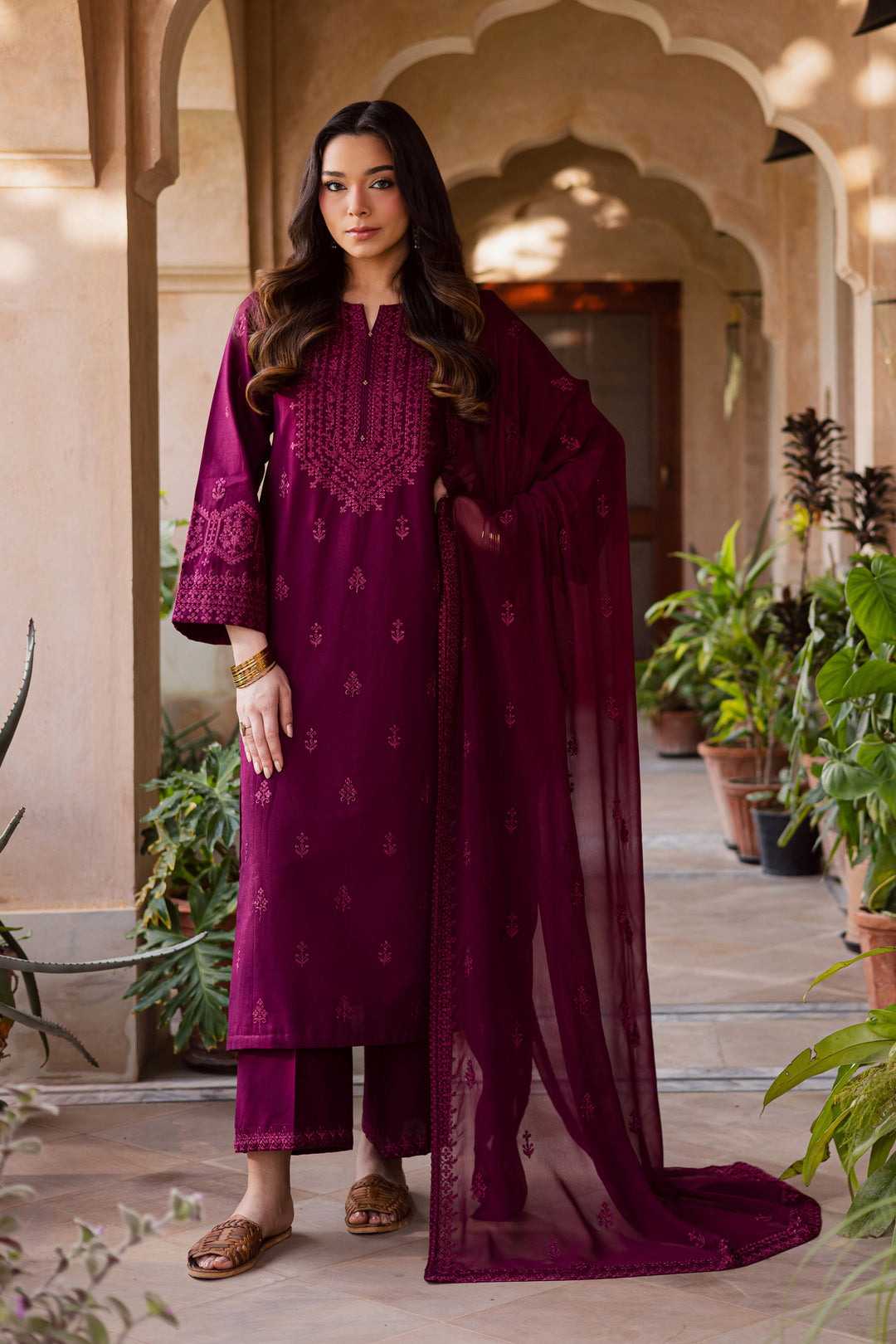 Hezlin 3Pc - Embroidered Khaddar Dress
