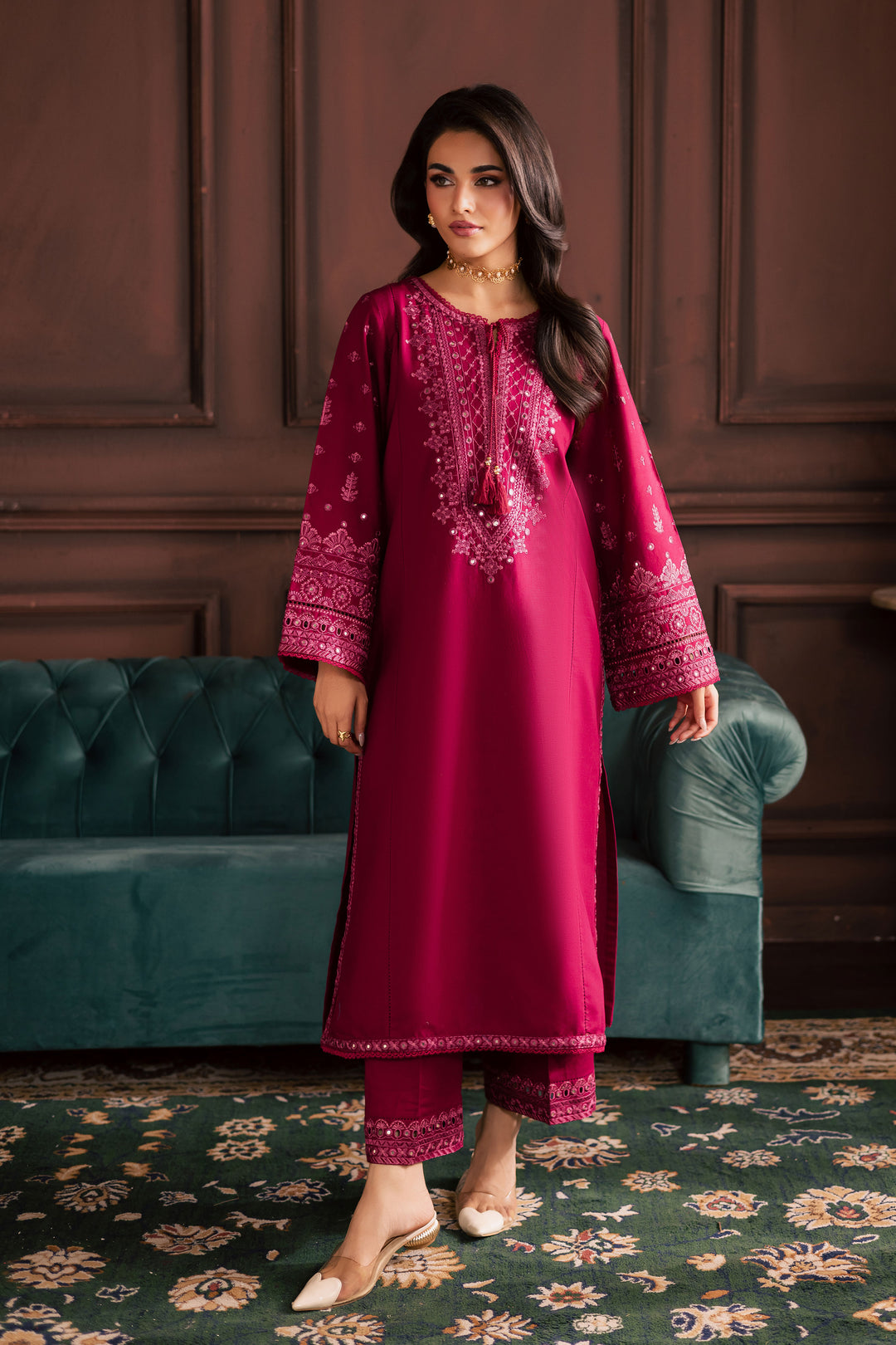 Irha 2Pc - Embroidered Khaddar Dress BATIK WINTER PRET 2025  BATIK   XS / Burgundy / Khaddar-S / Burgundy / Khaddar-M / Burgundy / Khaddar-L / Burgundy / Khaddar-XL / Burgundy / Khaddar
