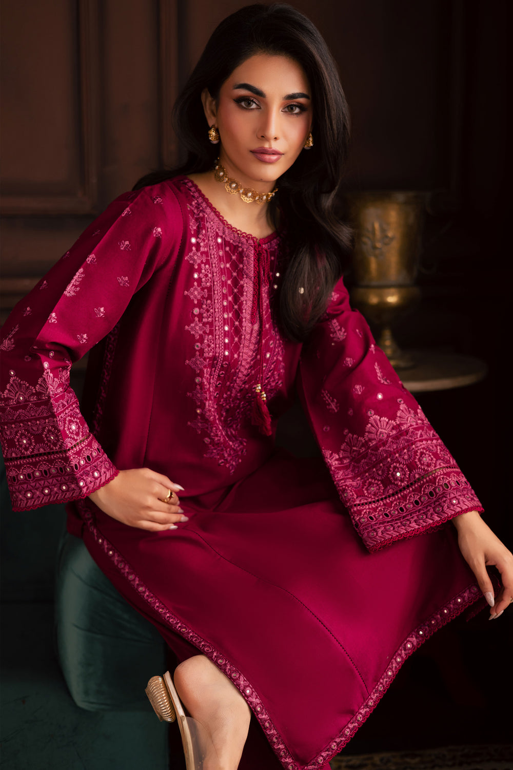 Irha 2Pc - Embroidered Khaddar Dress BATIK WINTER PRET 2025  BATIK   XS / Burgundy / Khaddar-S / Burgundy / Khaddar-M / Burgundy / Khaddar-L / Burgundy / Khaddar-XL / Burgundy / Khaddar