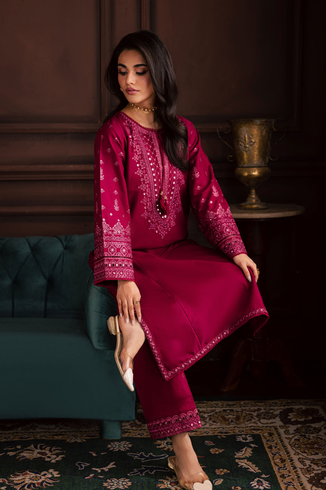 Irha 2Pc - Embroidered Khaddar Dress BATIK WINTER PRET 2025  BATIK   XS / Burgundy / Khaddar-S / Burgundy / Khaddar-M / Burgundy / Khaddar-L / Burgundy / Khaddar-XL / Burgundy / Khaddar