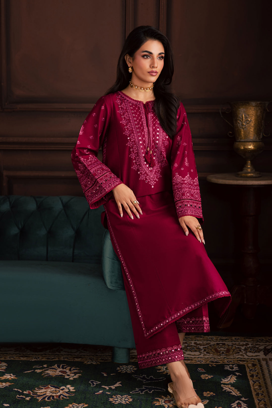Irha 2Pc - Embroidered Khaddar Dress BATIK WINTER PRET 2025  BATIK   XS / Burgundy / Khaddar-S / Burgundy / Khaddar-M / Burgundy / Khaddar-L / Burgundy / Khaddar-XL / Burgundy / Khaddar
