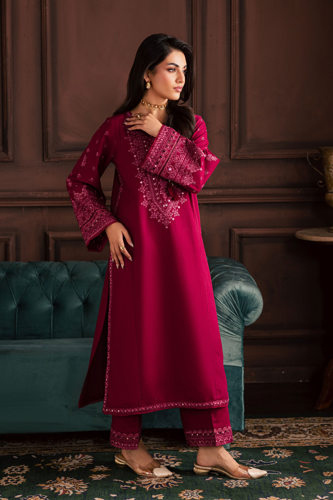 Irha 2Pc - Embroidered Khaddar Dress BATIK WINTER PRET 2025  BATIK   XS / Burgundy / Khaddar-S / Burgundy / Khaddar-M / Burgundy / Khaddar-L / Burgundy / Khaddar-XL / Burgundy / Khaddar