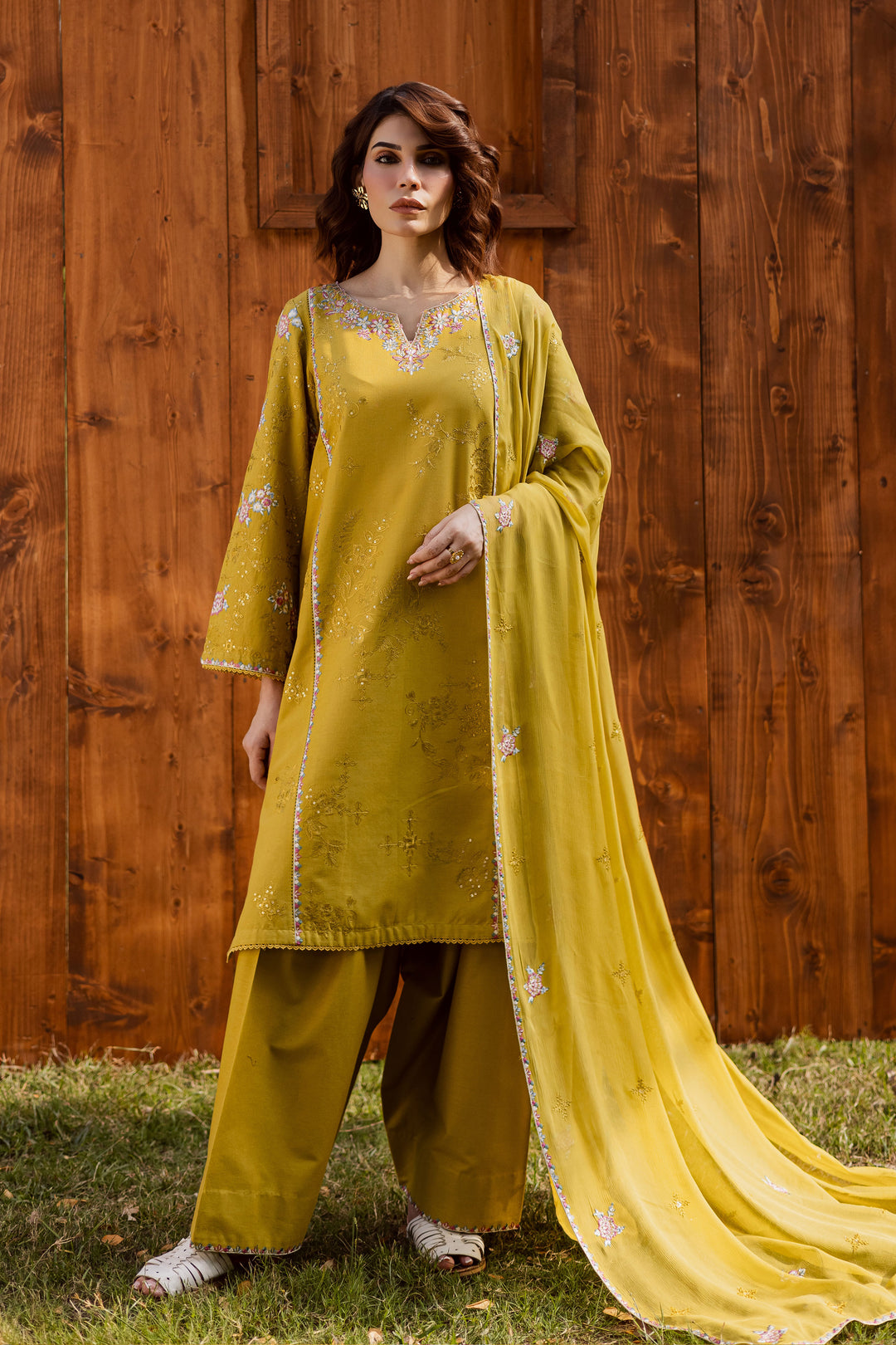 Julie 3Pc - Embroidered Khaddar Dress BATIK WINTER PRET 2025  BATIK   XS / Lemon Green / Khaddar-S / Lemon Green / Khaddar-M / Lemon Green / Khaddar-L / Lemon Green / Khaddar-XL / Lemon Green / Khaddar