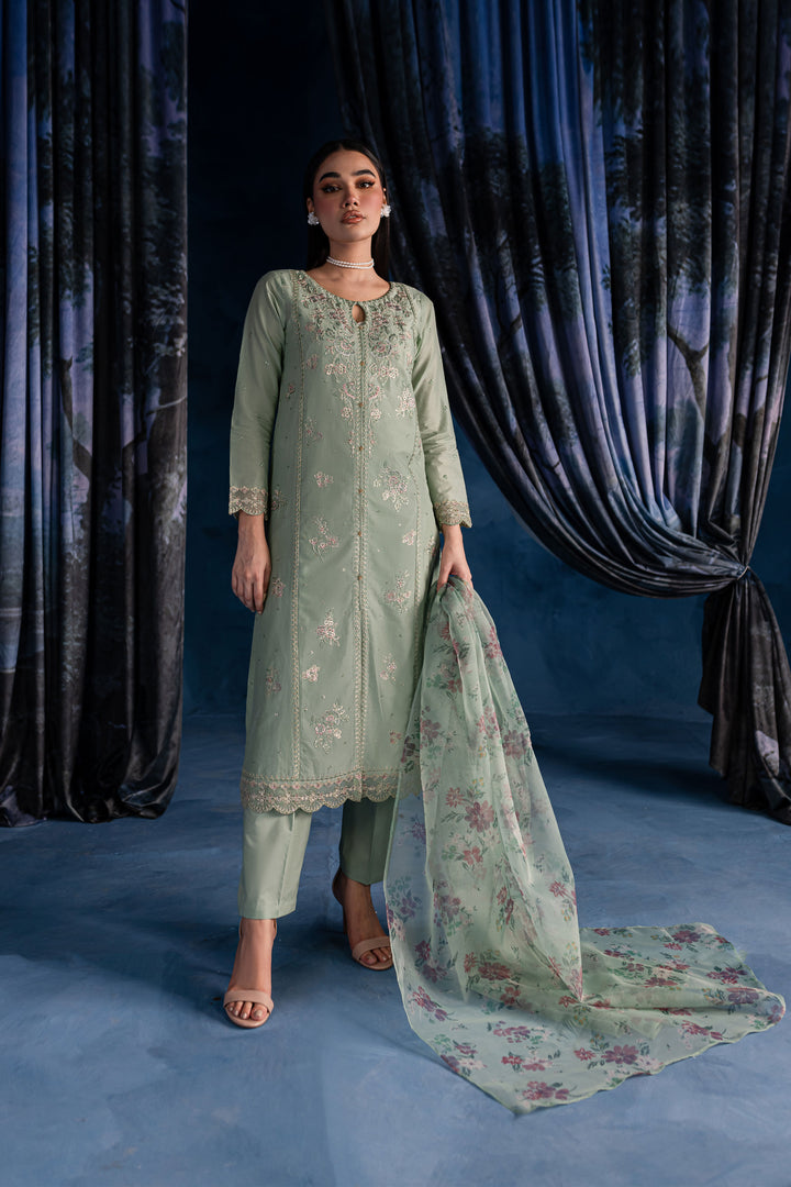 Mint Gold 3Pc - Embroidered Lawn Dress