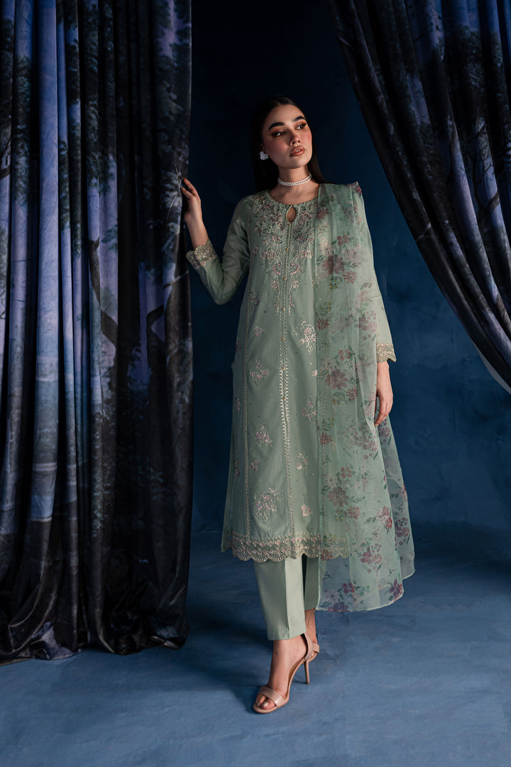 Mint Gold 3Pc - Embroidered Lawn Dress