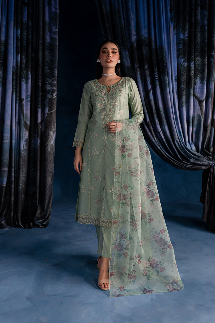 Mint Gold 3Pc - Embroidered Lawn Dress