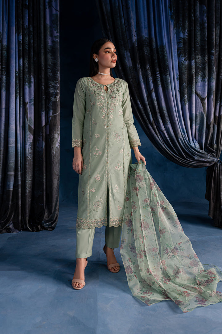 Mint Gold 3Pc - Embroidered Lawn Dress