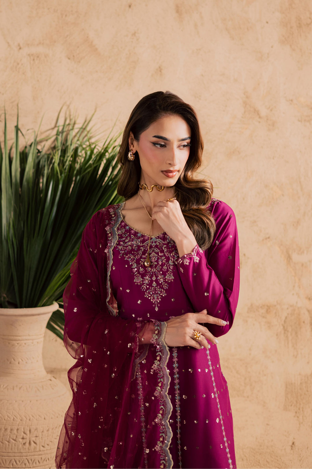 Magenta Blue 3Pc - Embroidered Festive Pret