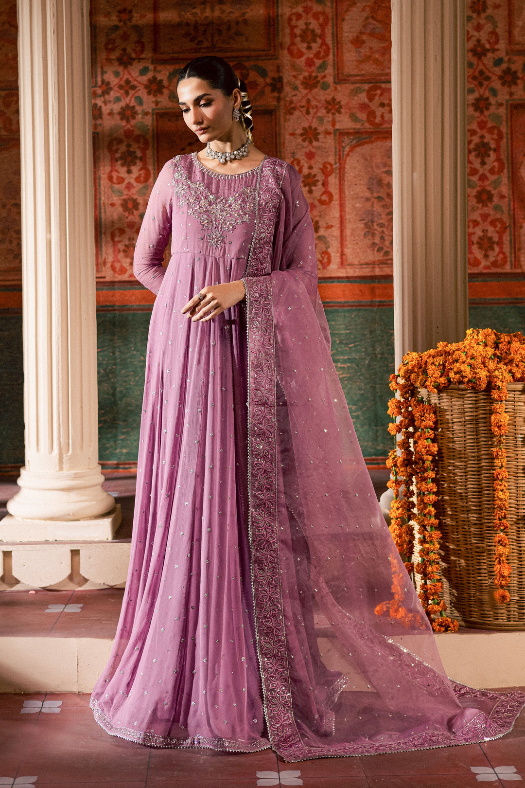 Mauve Muse 3Pc - Chiffon Wedding Frock BATIKLuxePRET2025  BATIK   S / Mauve / Chiffon & Raw Silk-M / Mauve / Chiffon & Raw Silk-L / Mauve / Chiffon & Raw Silk