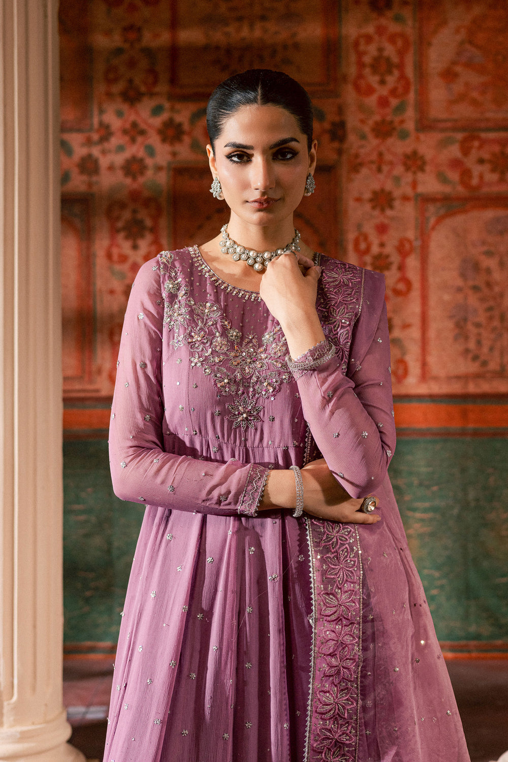 Mauve Muse 3Pc - Chiffon Wedding Frock BATIKLuxePRET2025  BATIK   S / Mauve / Chiffon & Raw Silk-M / Mauve / Chiffon & Raw Silk-L / Mauve / Chiffon & Raw Silk