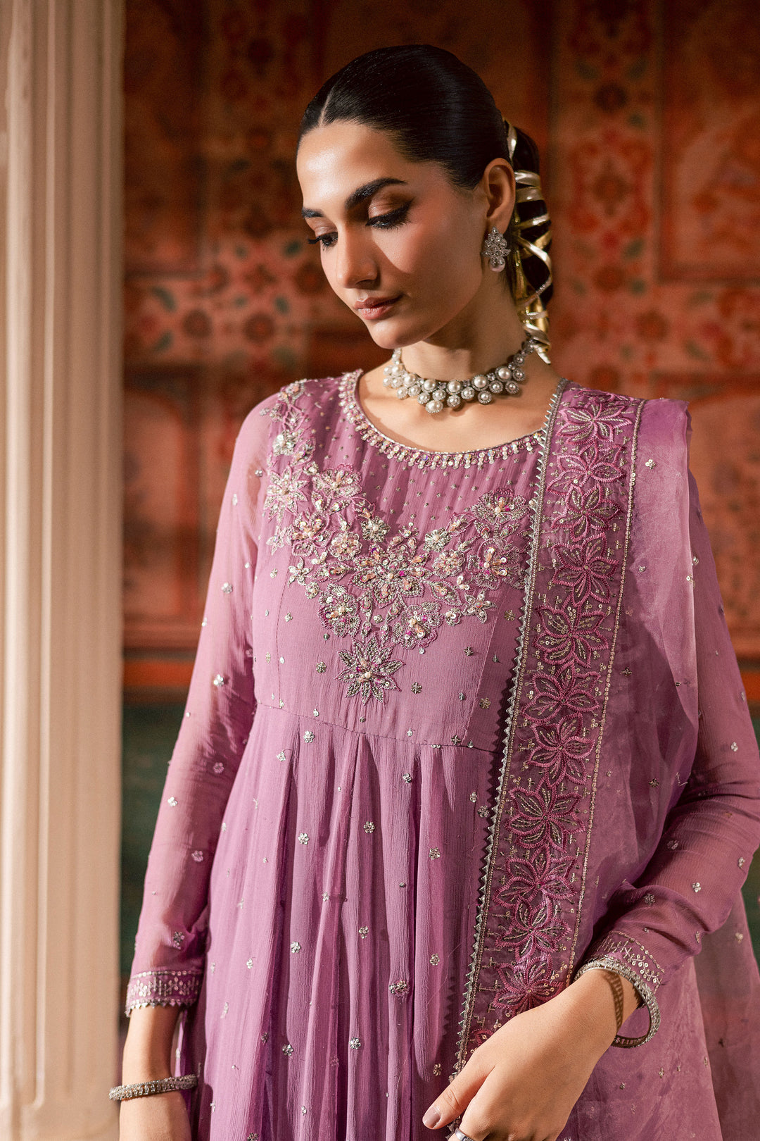 Mauve Muse 3Pc - Chiffon Wedding Frock BATIKLuxePRET2025  BATIK   S / Mauve / Chiffon & Raw Silk-M / Mauve / Chiffon & Raw Silk-L / Mauve / Chiffon & Raw Silk