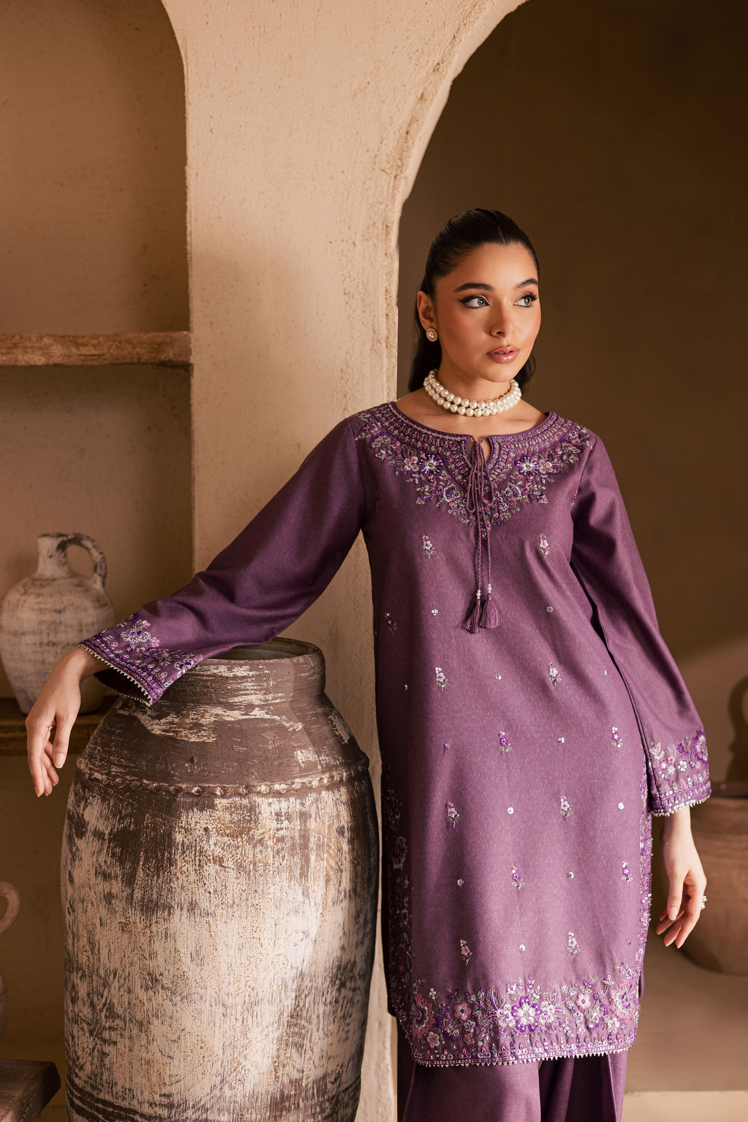 Meenah 2Pc - Embroidered Karandi Dress