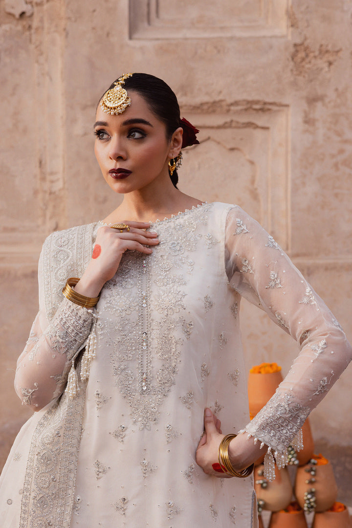  Meher 3Pc - Festive Luxe Pret BATIKLuxePRET  BATIK   XS / Pearl White / Organza & Raw Silk-S / Pearl White / Organza & Raw Silk-M / Pearl White / Organza & Raw Silk-L / Pearl White / Organza & Raw Silk-XL / Pearl White / Organza & Raw Silk