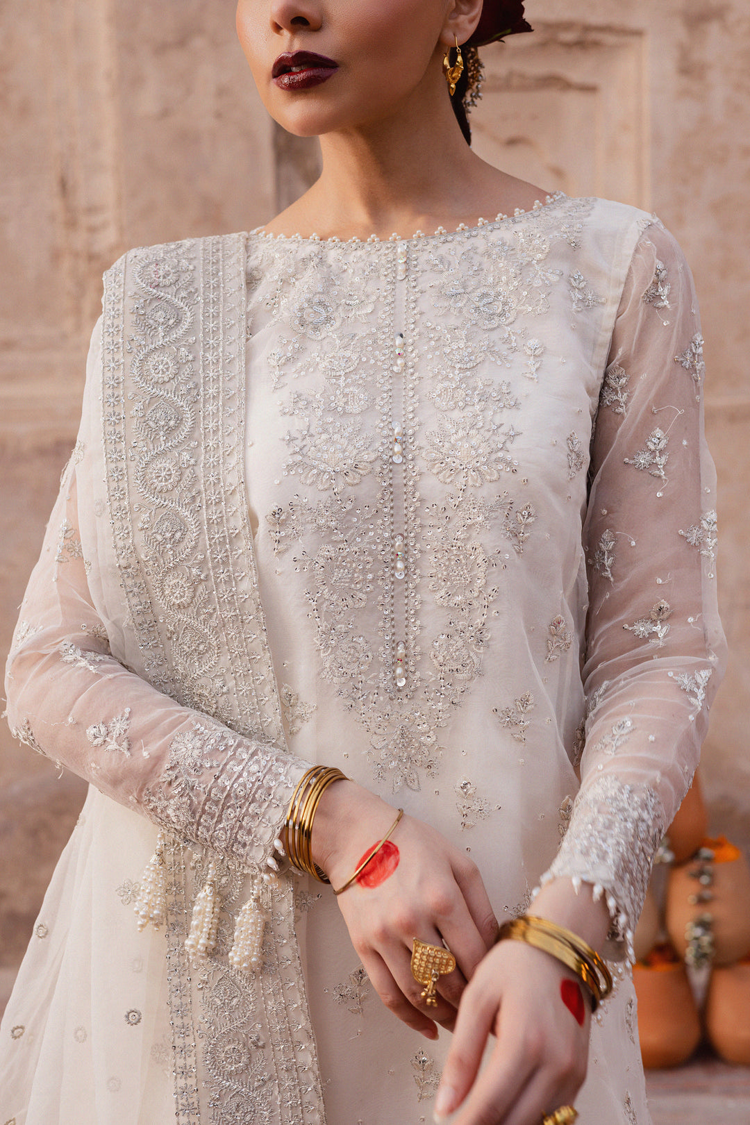  Meher 3Pc - Festive Luxe Pret BATIKLuxePRET  BATIK   XS / Pearl White / Organza & Raw Silk-S / Pearl White / Organza & Raw Silk-M / Pearl White / Organza & Raw Silk-L / Pearl White / Organza & Raw Silk-XL / Pearl White / Organza & Raw Silk