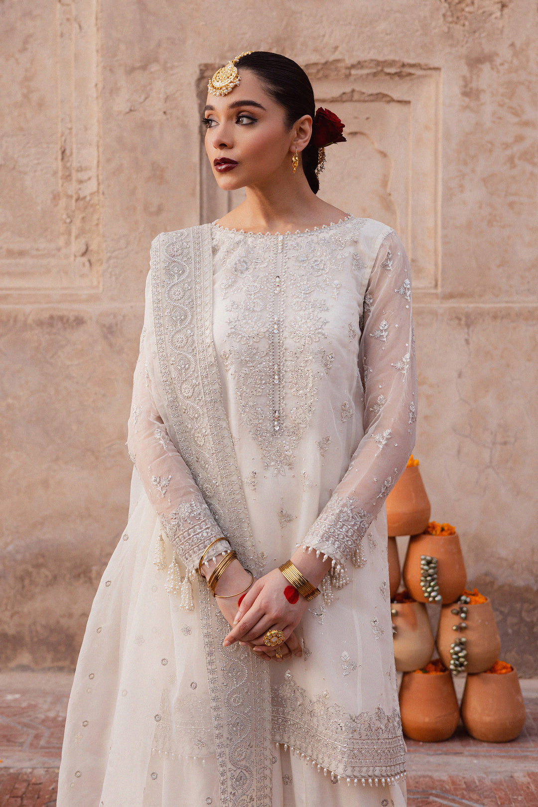 Meher 3Pc - Festive Luxe Pret BATIKLuxePRET  BATIK   XS / Pearl White / Organza & Raw Silk-S / Pearl White / Organza & Raw Silk-M / Pearl White / Organza & Raw Silk-L / Pearl White / Organza & Raw Silk-XL / Pearl White / Organza & Raw Silk