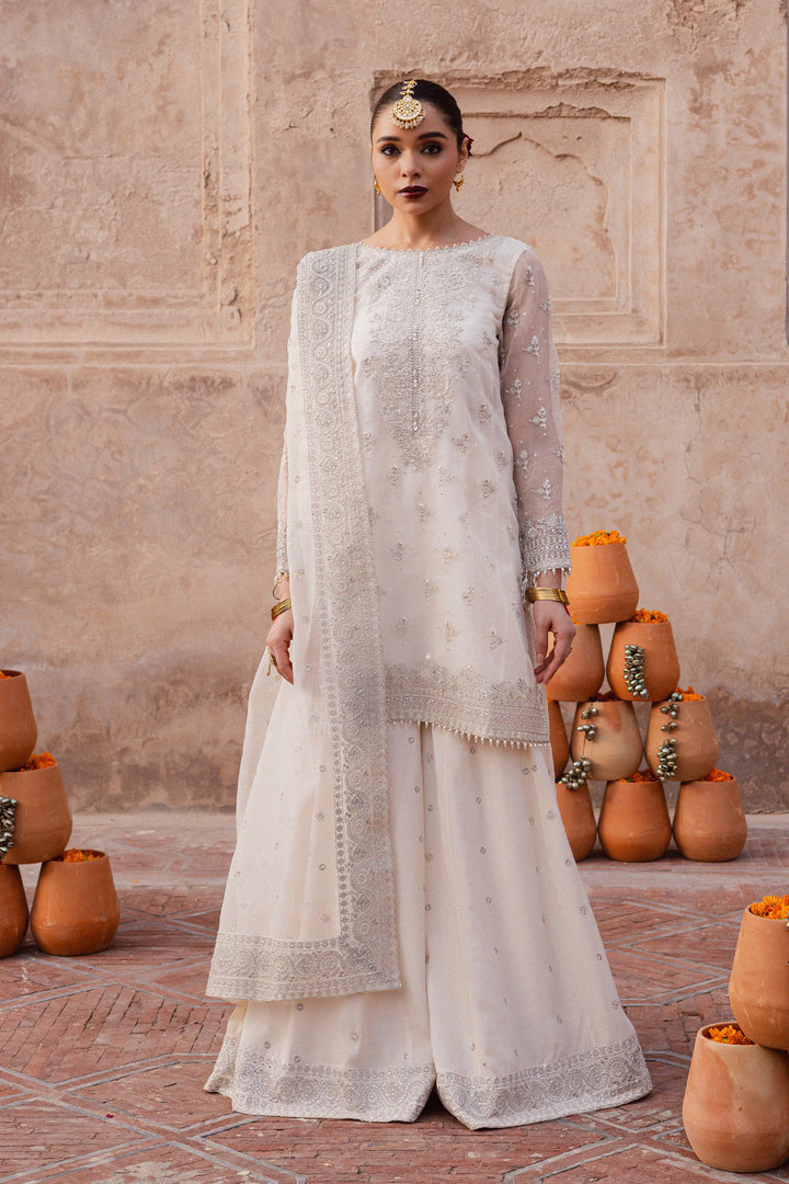  Meher 3Pc - Festive Luxe Pret BATIKLuxePRET  BATIK   XS / Pearl White / Organza & Raw Silk-S / Pearl White / Organza & Raw Silk-M / Pearl White / Organza & Raw Silk-L / Pearl White / Organza & Raw Silk-XL / Pearl White / Organza & Raw Silk