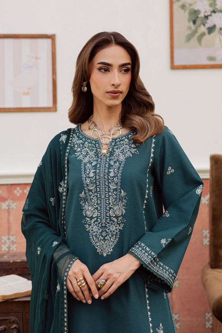 Minhal 3Pc - Embroidered Khaddar Dress
