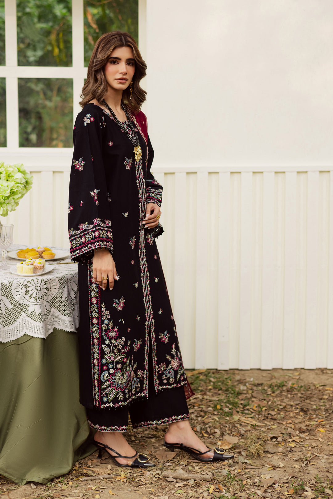 Black Musk 3Pc - Embroidered Khaddar Dress