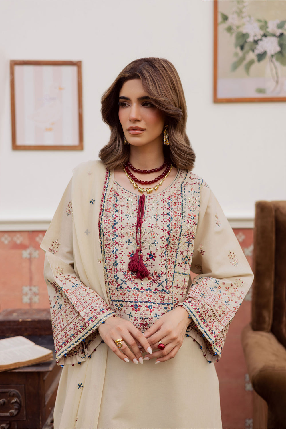  Nahin 3Pc - Embroidered Khaddar Dress BATIK WINTER PRET 2025  BATIK   XS / French Oak / Khaddar-S / French Oak / Khaddar-M / French Oak / Khaddar-L / French Oak / Khaddar-XL / French Oak / Khaddar