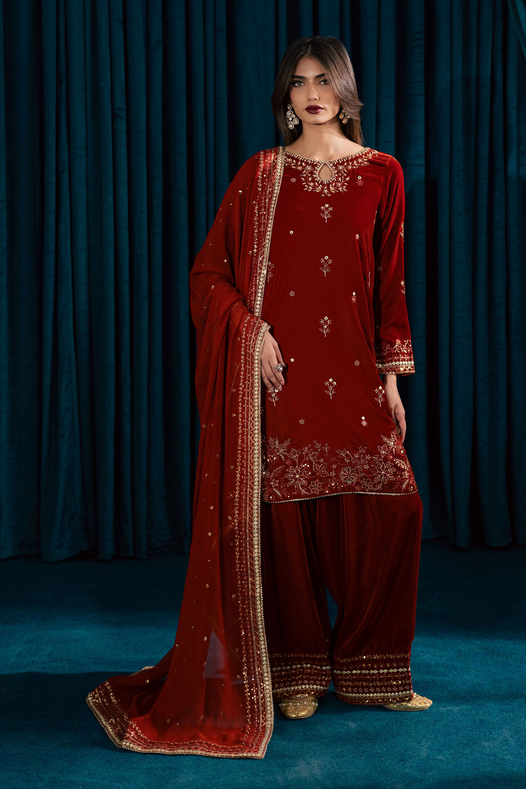 Naranji 3Pc - Velvet Formal Dress BATIKstudio  BATIK   S / Rust / Velvet-M / Rust / Velvet-L / Rust / Velvet