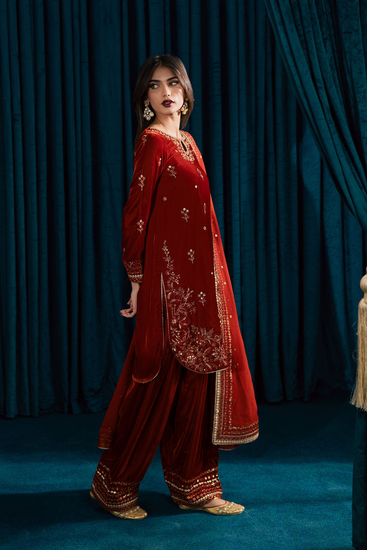 Naranji 3Pc - Velvet Formal Dress BATIKstudio  BATIK   S / Rust / Velvet-M / Rust / Velvet-L / Rust / Velvet