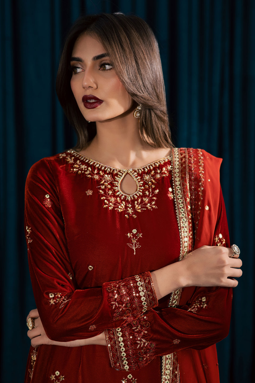 Naranji 3Pc - Velvet Formal Dress BATIKstudio  BATIK   S / Rust / Velvet-M / Rust / Velvet-L / Rust / Velvet