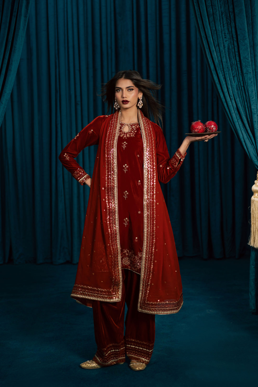 Naranji 3Pc - Velvet Formal Dress BATIKstudio  BATIK   S / Rust / Velvet-M / Rust / Velvet-L / Rust / Velvet