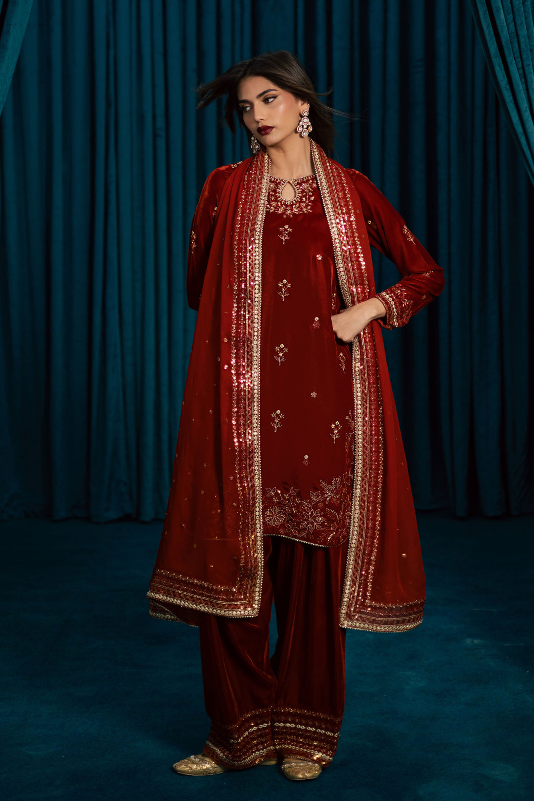 Naranji 3Pc - Velvet Formal Dress BATIKstudio  BATIK   S / Rust / Velvet-M / Rust / Velvet-L / Rust / Velvet