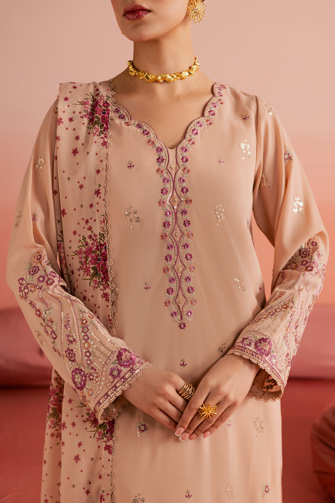 Peach Reem 3Pc - Festive Luxe Pret