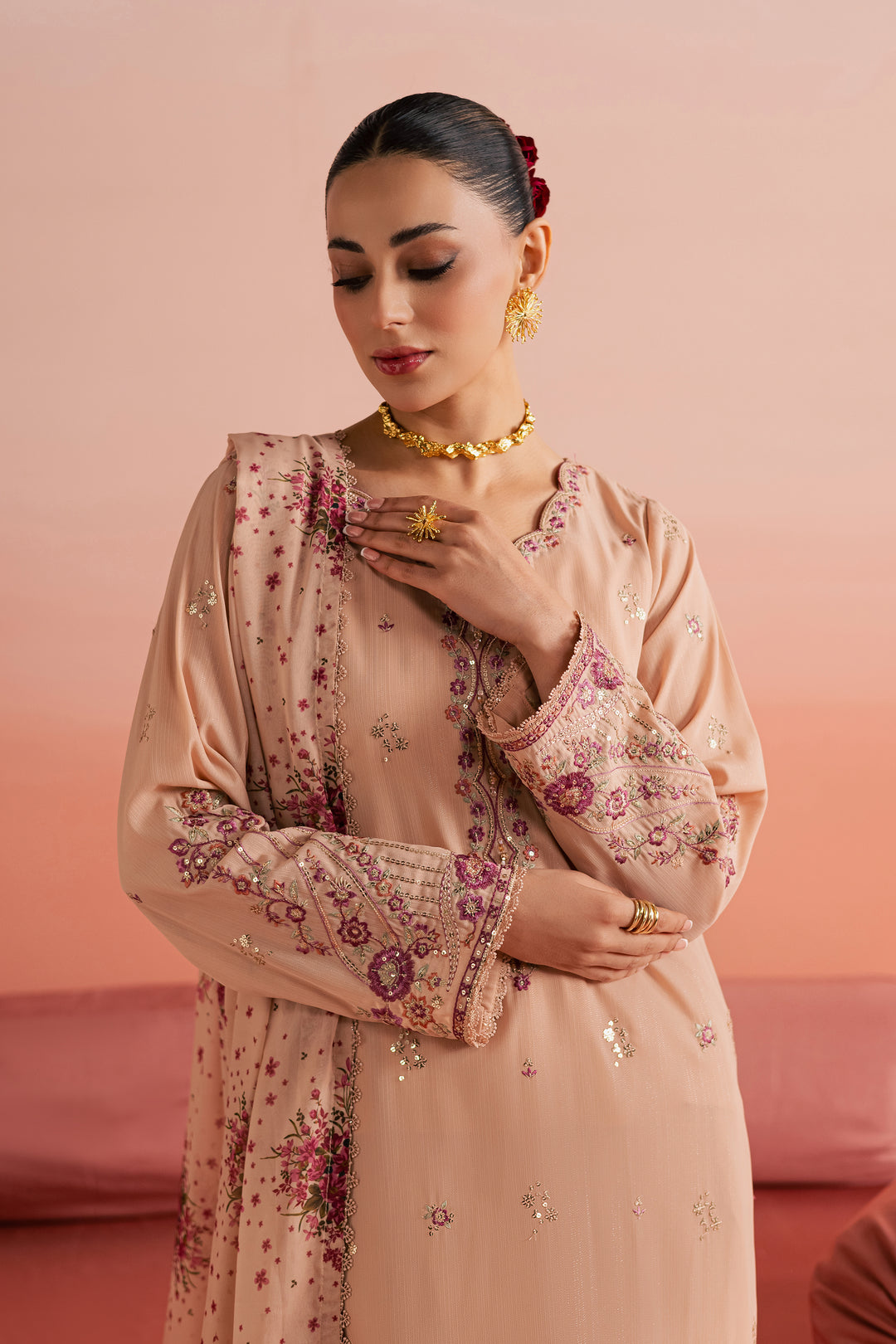 Peach Reem 3Pc - Festive Luxe Pret