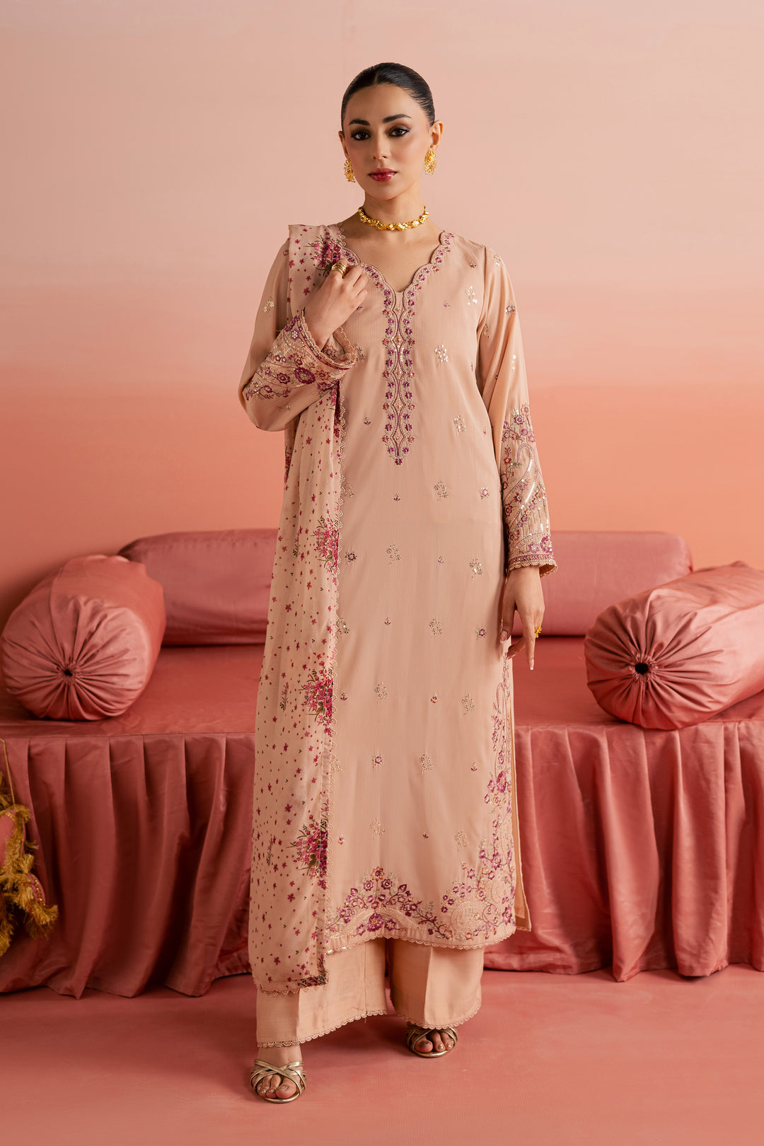 Peach Reem 3Pc - Festive Luxe Pret